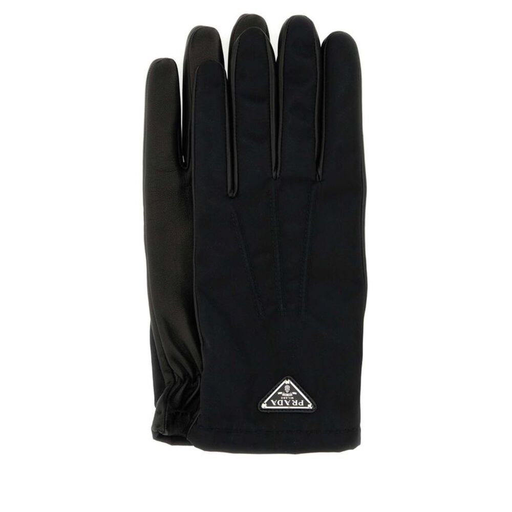 Prada Men Black Nylon And Nappa Leather Gloves